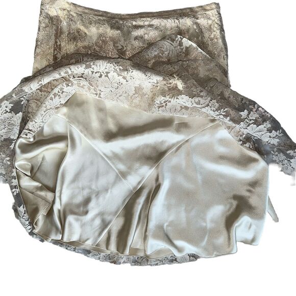Lisa Baday Skirt 10 Metallic Peach Floral Lace Over Cream Silk A Line Zip Canada - Picture 13 of 13